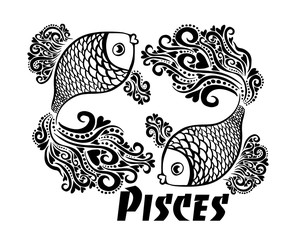 Sign of the zodiac pisces. T-shirt printing. Vector illustration