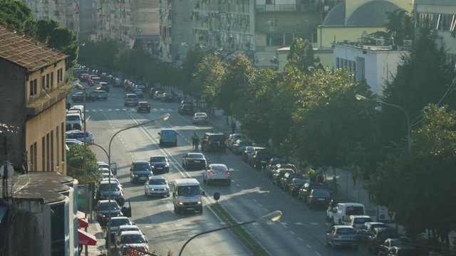 Shot in Shkod&euml;r in Albania, cars on a round