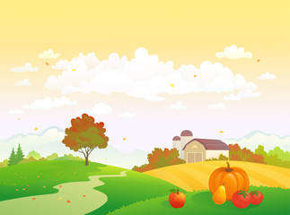 Autumn farm scene Thanksgiving harvest landscape