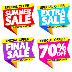 Set Sale banners design template, Summer discount tags, vector illustration