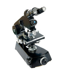 black vintage microscope isolated on white background