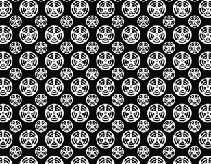 Triple white bicycle chain ring over a black background. Stamps, textile and t shirt cycling concept