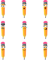 set of funny character cartoon pencil