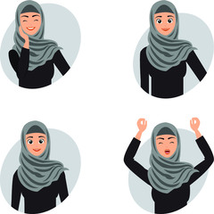set of pose women muslim