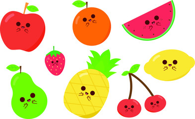 set of fruits kawaii