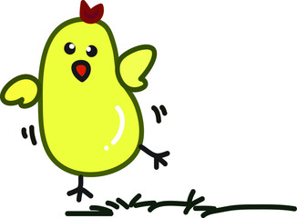 Cute chicken, Cute cartoon little chicken design with vector illustration, a yellow little chicken happy time, Dancing, jumping on white back ground.