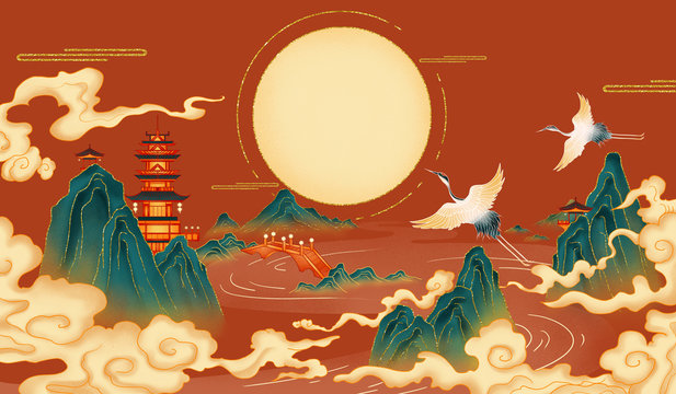 Mid-autumn festival national tide illustration background