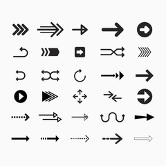 Flat arrows set isolated on gray background