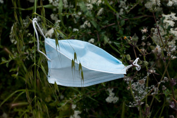 Athens, Greece, May 2020: A mask left behind during the coronavirus quarantine 