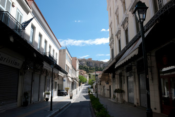 Fototapeta na wymiar Plaka area, Athens, Greece, May 2020: The city of Athens deserted during the coronavirus quarantine 