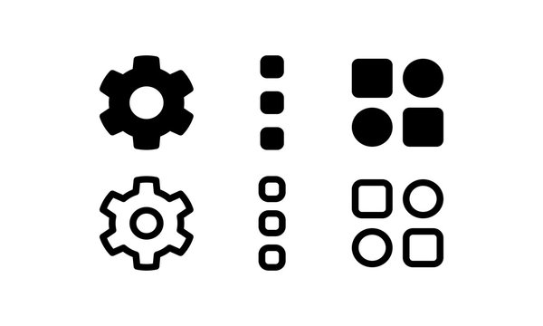 Settings and menu icons. Outline and glyph style
