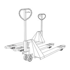 Hand pallet jack lift. Manual forklift. Logistics shipping concept. Wireframe low poly mesh vector illustration.