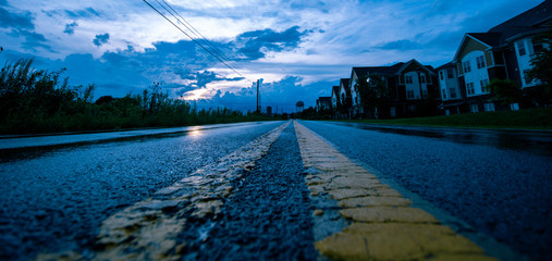 dramatic sunset over road