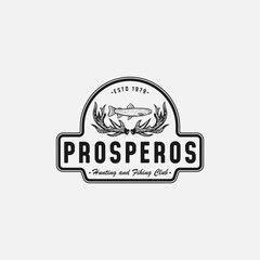 Deer Antlers and Fish Vintage Logo Design Inspiration For Hunting and Fishing Club
