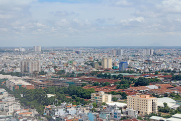 Fototapeta na wymiar View of Ho Chi Minh city from the airplane's window