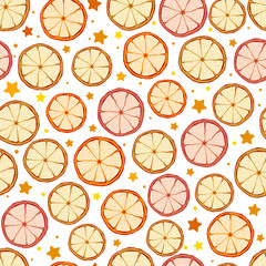 Seamless background with dried oranges, lemons and grapefruits on white. Can be used for wallpaper, pattern fills, textile, web page background, surface textures.
