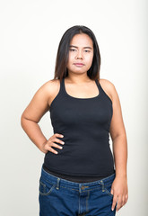 Fototapeta na wymiar Portrait of young overweight Asian woman against white background