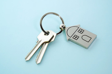 Key and keychain in the shape of a house