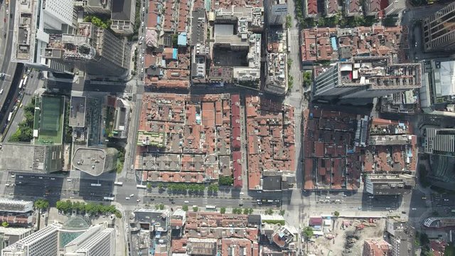 Aerial view of Shanghai traditional architecture and cityscape drone directly above map view. Shanghai Huangpu downtown district traditional architecture. City travel tourism concept of China