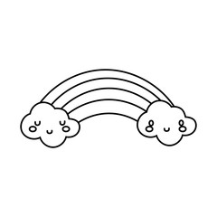 cute clouds and rainbow kawaii line style icon