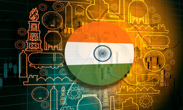 Energy and Power icons set. Design concept of natural gas industry. Circle with industrial line icons. Flag of India