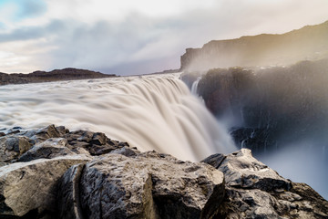 Long exposure shot of the Dettifoss Waterfall in Iceland