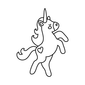 cute unicorn with heart tatto magical horse line style icon