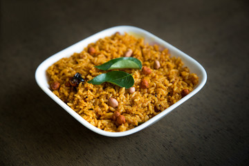 Spicy indian vegan/vegetarian food - tamarind flavored rice - Indian home cooked food