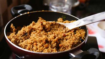 South indian rice cooking in the kitchen,