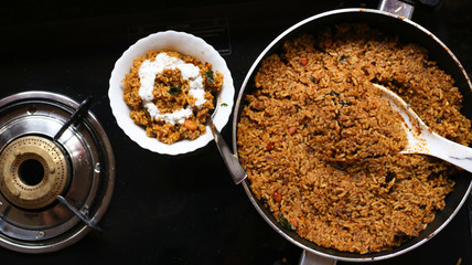 South indian rice cooking in the kitchen,