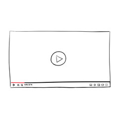Vector video player template. Sketch video player. Desktop web video player, modern social media vlog interface design. Video channel preview sketch