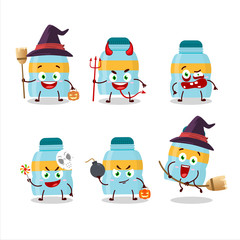 Halloween expression emoticons with cartoon character of drink bottle