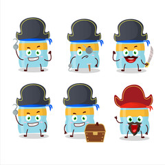 Cartoon character of drink bottle with various pirates emoticons
