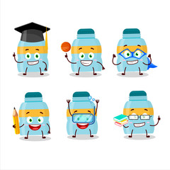 School student of drink bottle cartoon character with various expressions