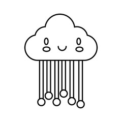 cloud sky with balls hanging kawaii comic character line style