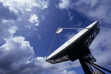 satellite dish on blue sky,