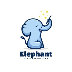 Vector Logo Illustration Elephant Simple Mascot Style.