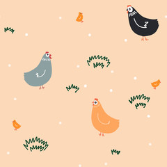 Repeating pattern of adorable chickens