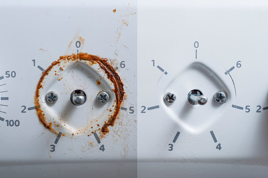 Switch for heating modes in the electric stove before and after detailed cleaning with special detergents