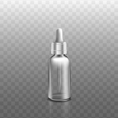 Empty face oil or serum bottle mockup with realistic transparent glass texture