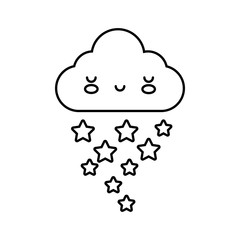 cloud sky with stars kawaii comic character line style