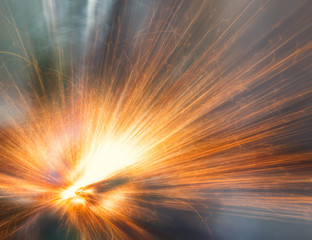 Hot sparks at grinding steel material - Sparks of welding.