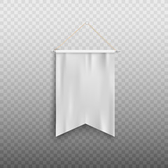 Realistic white pennant flag mock up hanging on the wall
