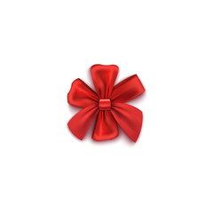 Red decorative gift round rosette bow, realistic vector illustration isolated.