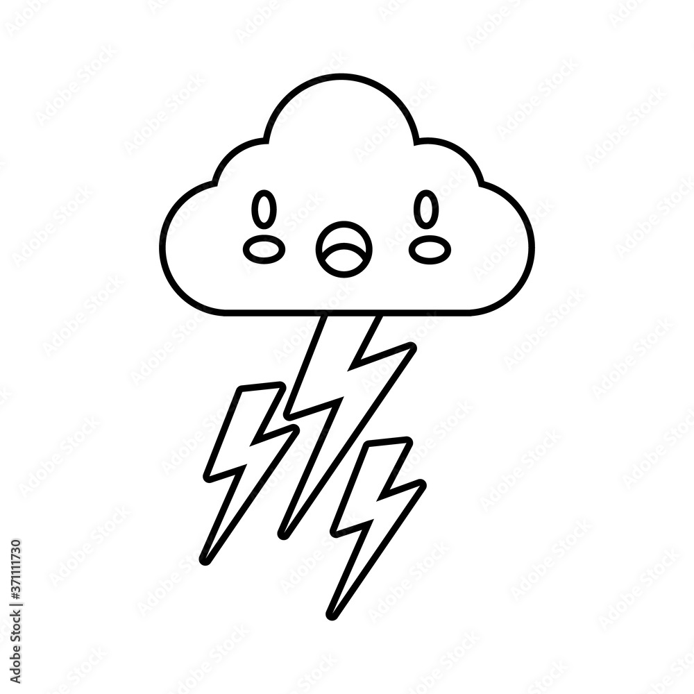 Canvas Prints cloud sky with electric storm thunders kawaii comic character line style