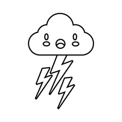 cloud sky with electric storm thunders kawaii comic character line style