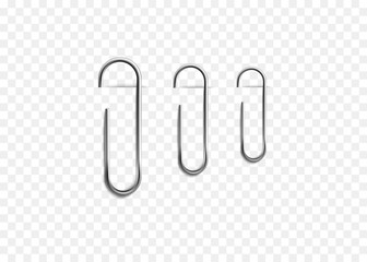 Set of clips attached to paper edge, vector realistic illustration isolated.