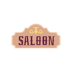 Old western saloon vintage signboard flat cartoon vector illustration isolated.