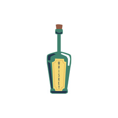 Green whiskey bottle isolated on white background - cartoon drawing of alcohol drink