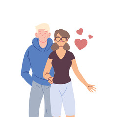 Fototapeta premium Couple of woman and man cartoons with hearts vector design